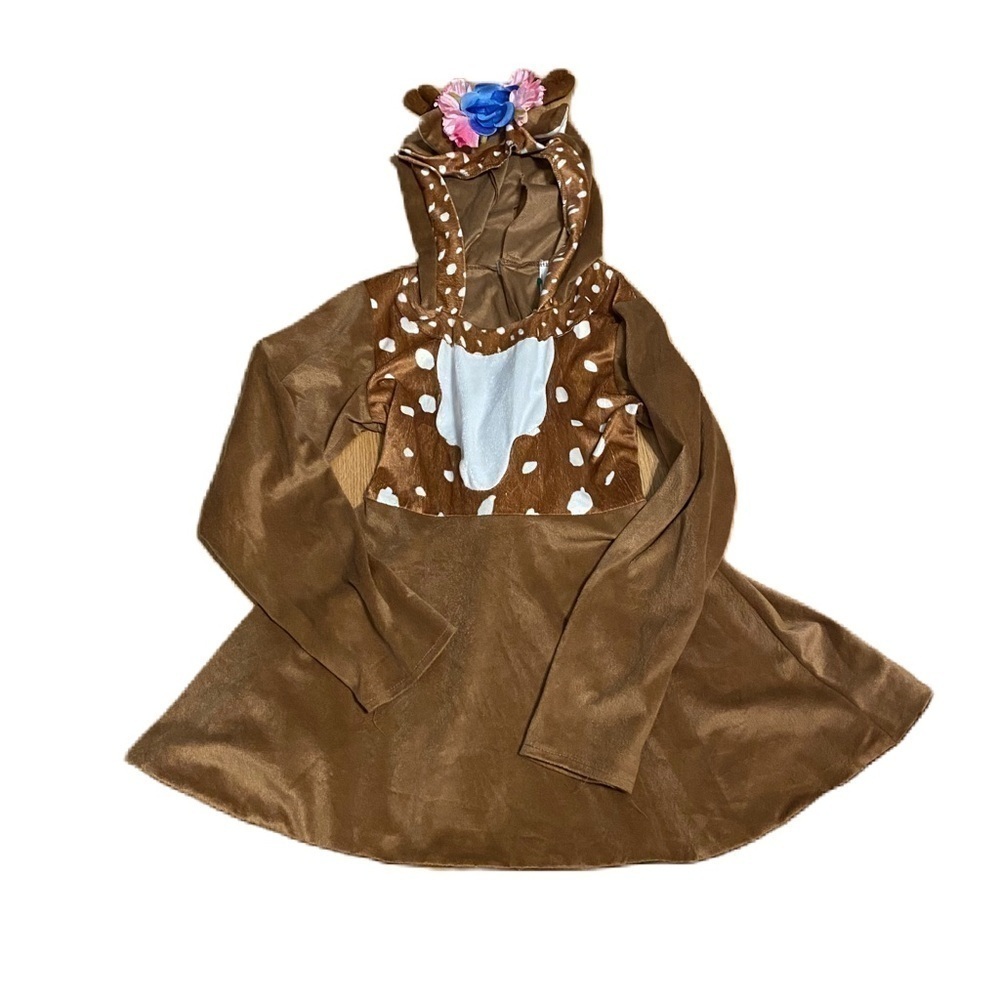 Spirit Halloween Deer Fawn Costume Medium Hooded Kids Girls Brown Tan Flower